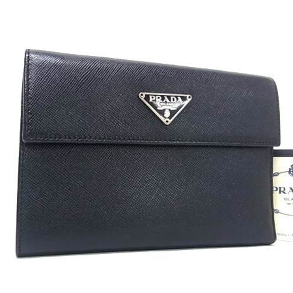 PRADA Tri-fold Wallet Triangle M510A Black Saffiano Leather Women's
